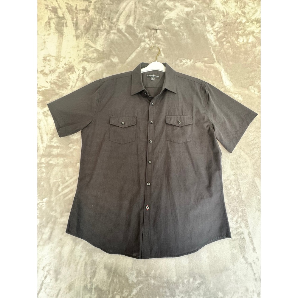 BEVERLY HILLS POLO CLUB Mens XL‎ Black Short Sleeve Button Up Shirt Two Pocket